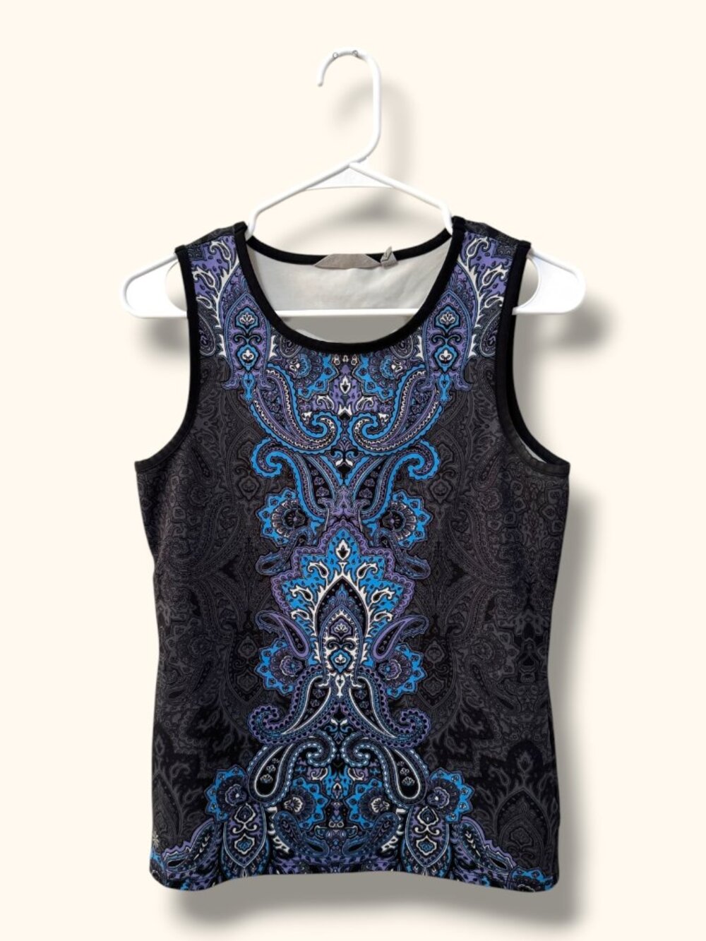 Athleta Tank Top Womens S Black Blue Paisley Stretch Athletic Performance Top